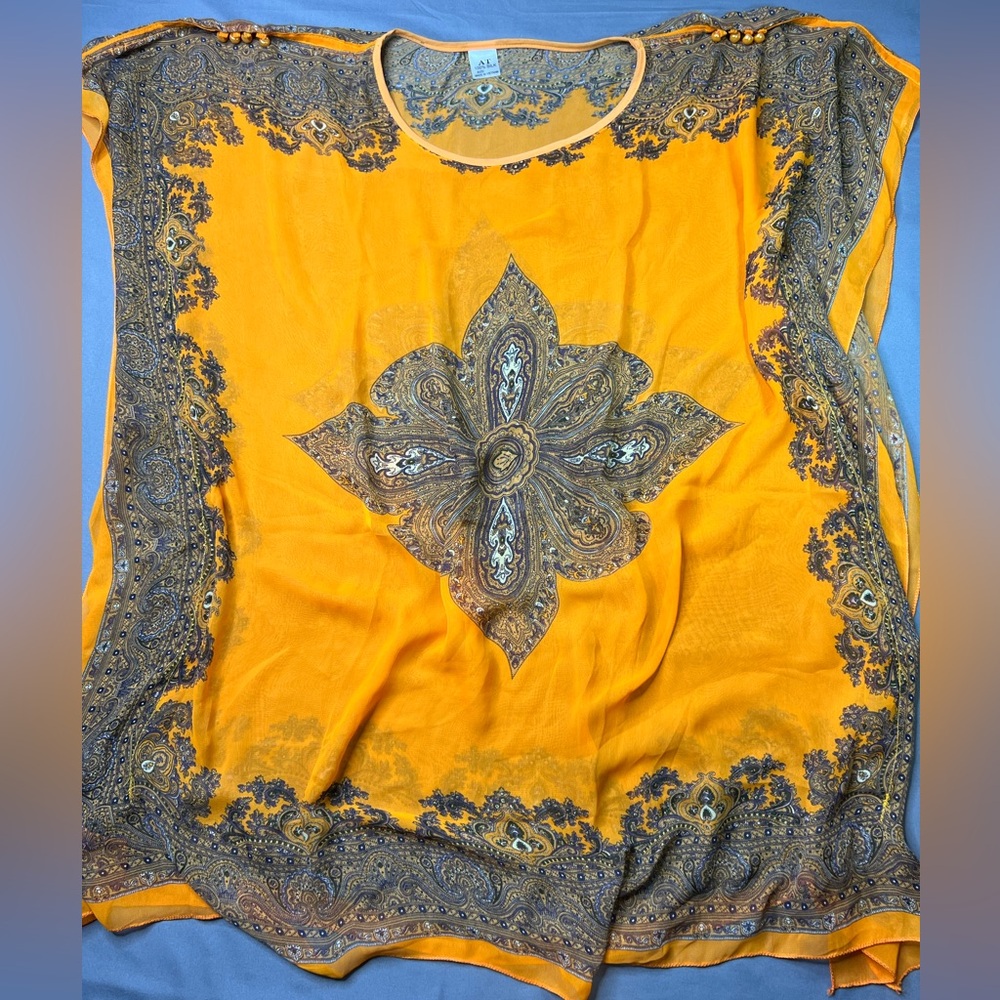 AT 100% Silk Tangerine Mandala Cover-Up Tunic